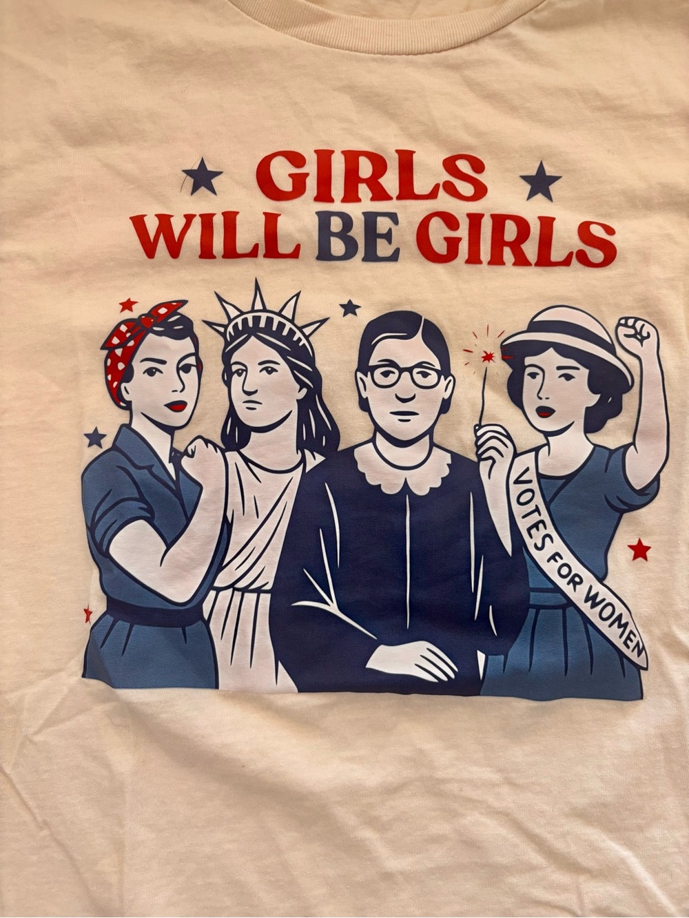 Small Girls Will Be Girls Graphic Tee - Cream with Red & Blue Print - Picture 2 of 3